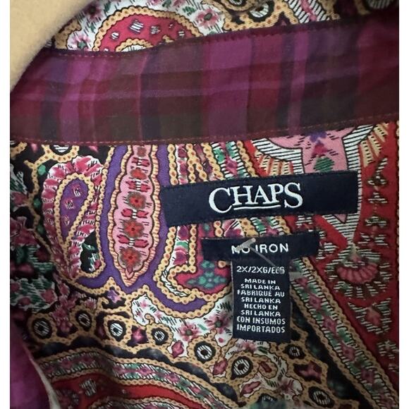Chaps No Iron Button Shirt Flip Cuff Paisley Pink Long Sleeve 2X Contrast Cuff - Picture 2 of 8